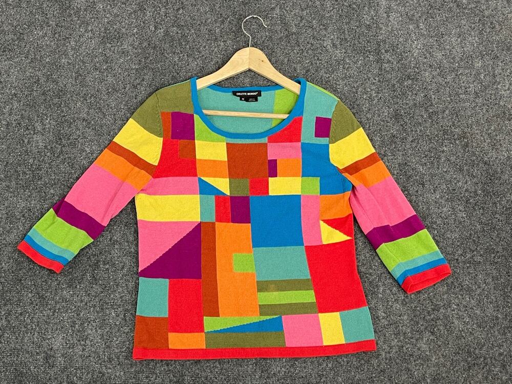 Colette Mordo Sweater Women’s Medium Geometric Color Block Rayon Cropped A11